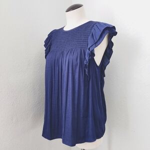 NWT Popsugar Navy Ruffle Sleeve Medium